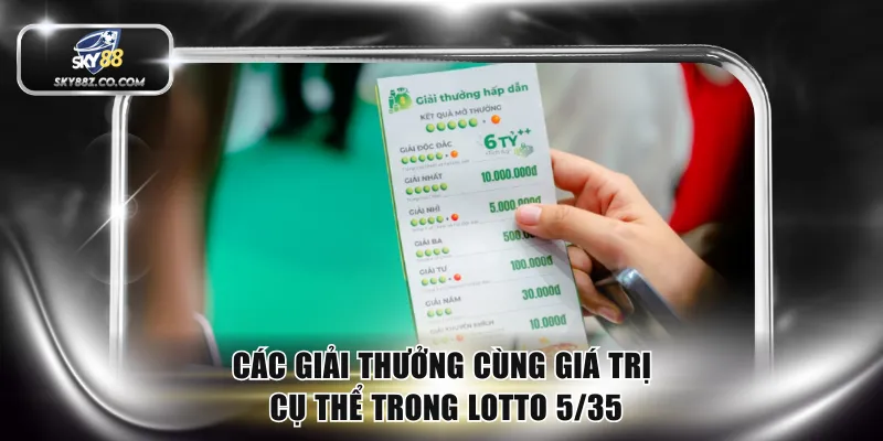 Các giải thưởng cùng giá trị cụ thể trong lotto 5/35