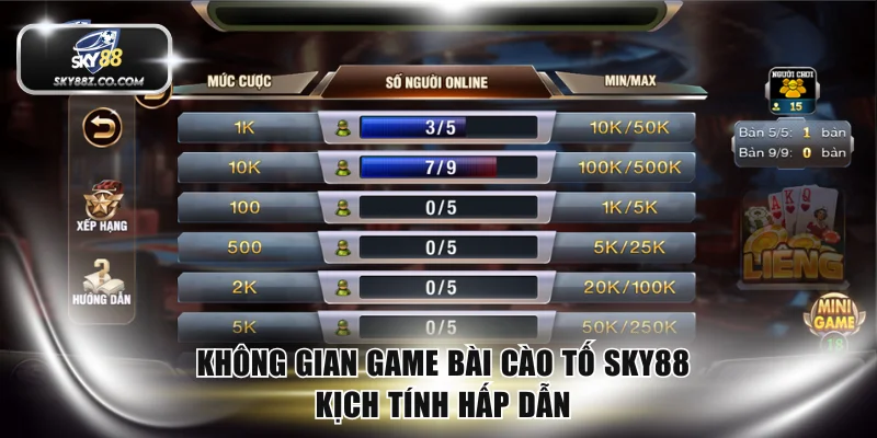 Không gian game bài Cào tố SKY88 kịch tính hấp dẫn