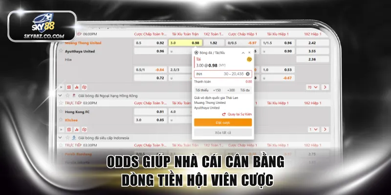 Odds giúp nhà cái cân bằng dòng tiền hội viên cược