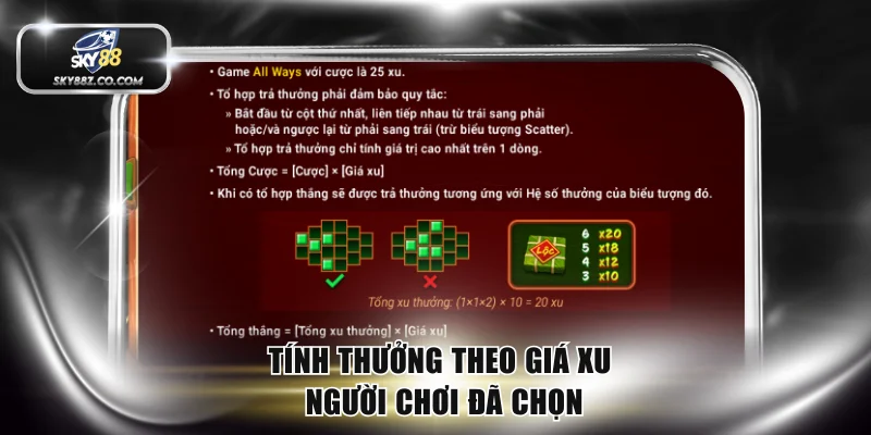 Tính thưởng theo giá xu người chơi đã chọn